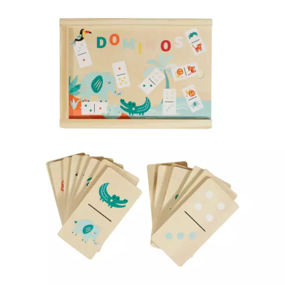 Eminza Jeu Dominos Bois Animaux Beige