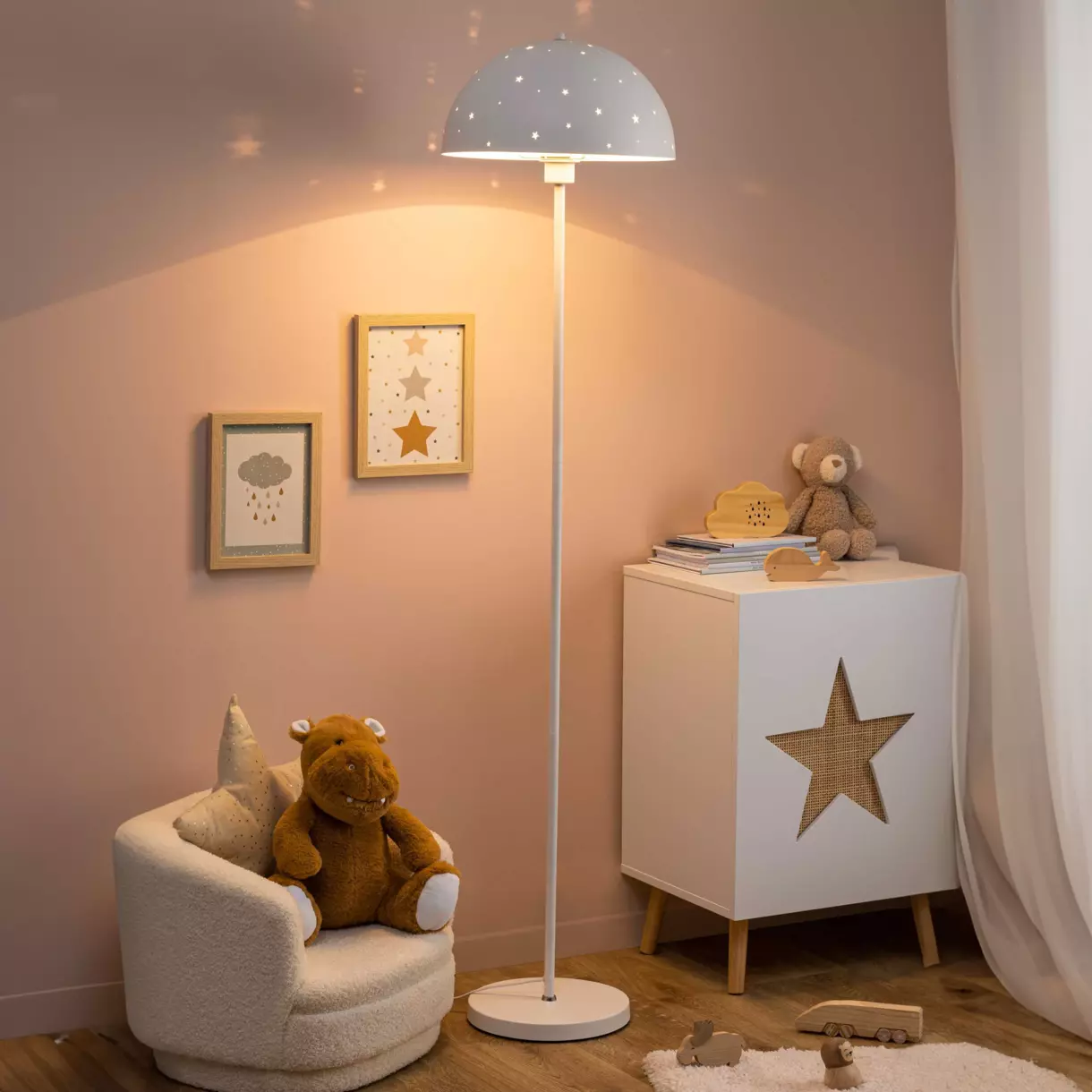 eminza Lampadaire enfant (H120 cm) Champignon Blanc