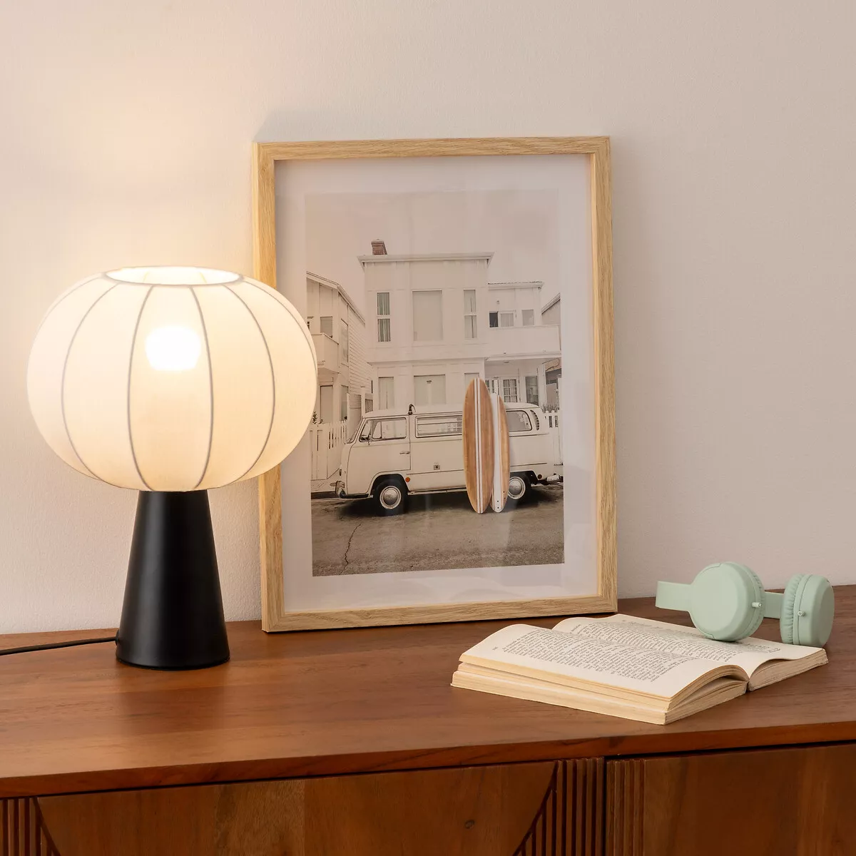 eminza Lampe à poser coton (25 cm) Tobie Noir