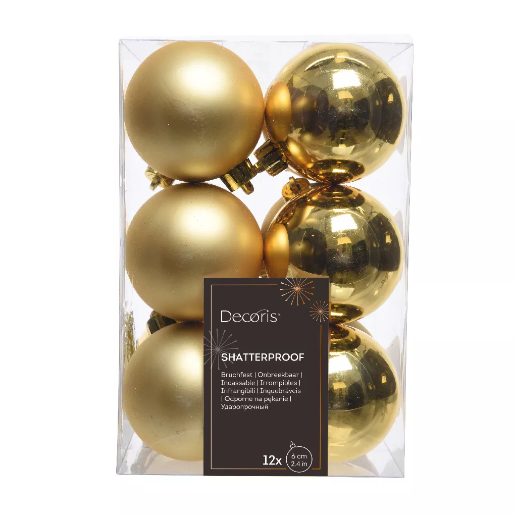 eminza Lot de 12 boules de Noël (D60 mm) Alpine Or