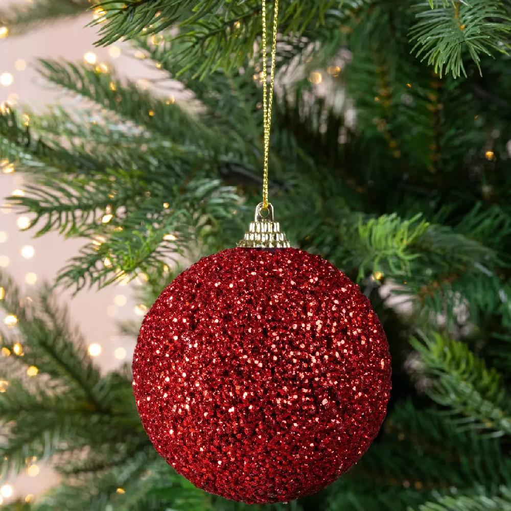 eminza Lot de 12 boules de Noël (D80 mm) Sury Rouge
