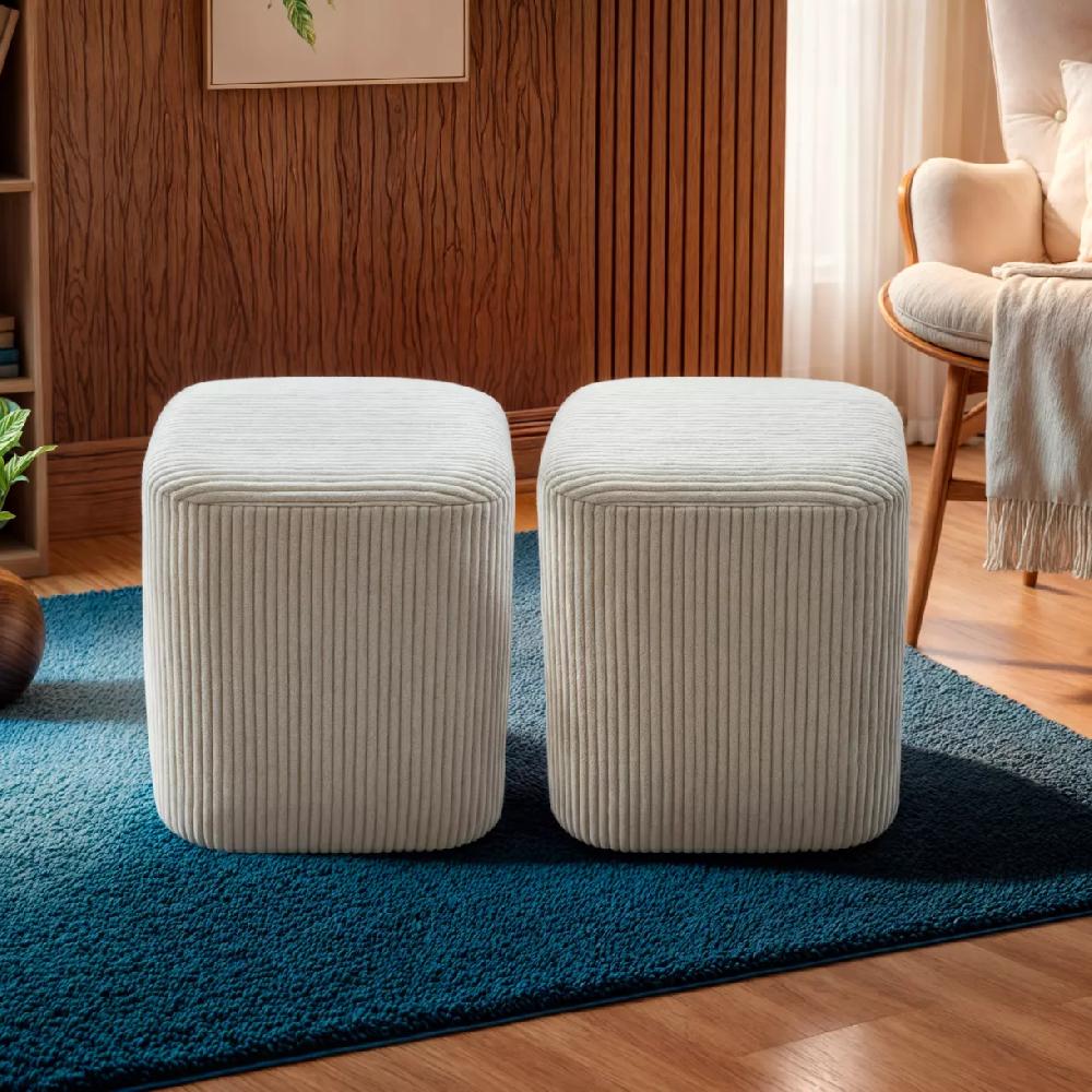 eminza Lot de 2 poufs velours (H 38 cm) Shan Beige