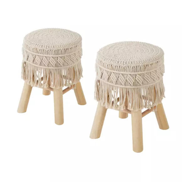 Eminza Lot De 2 Tabourets (H42 Cm) Macrame Eté Beige