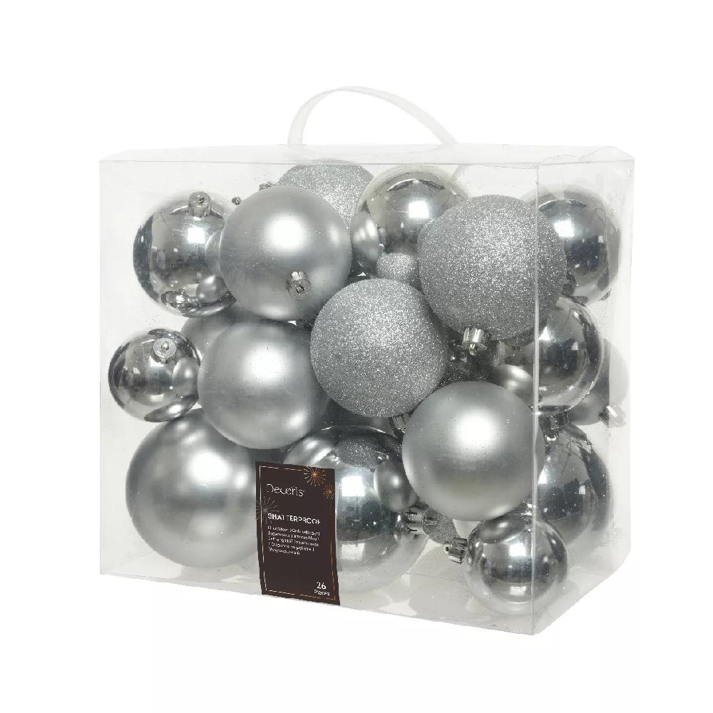 eminza Lot de 26 boules de Noël Lara Argent