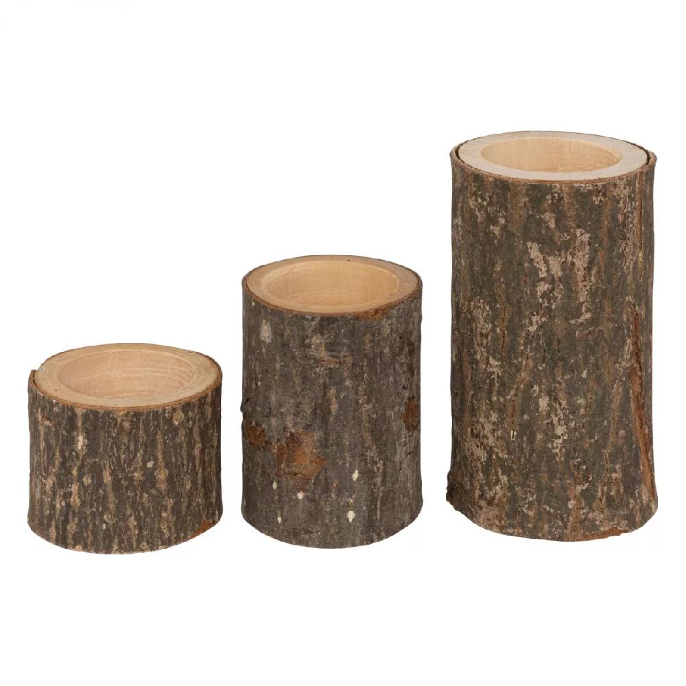 eminza Lot de 3 Bougeoirs (D6 cm) Rondin de Bois