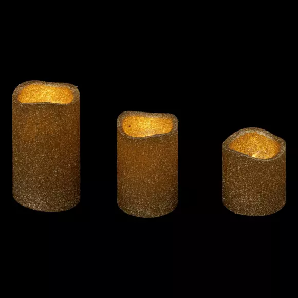 Eminza Lot De 3 Bougies LED (D5 Cm) à Paillettes Or