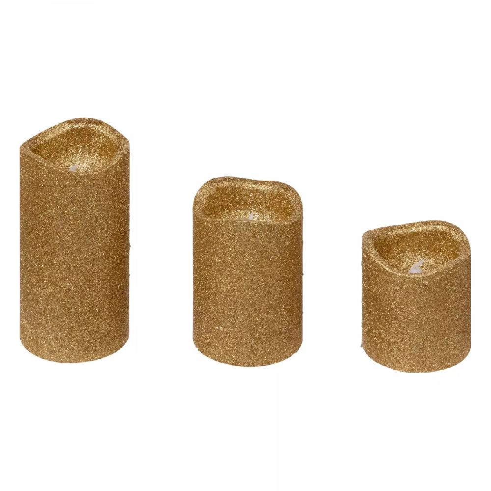 eminza Lot de 3 bougies LED (D5 cm) à paillettes Or