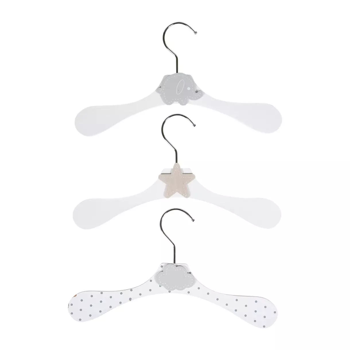 eminza Lot de 3 cintres enfant bois Gris