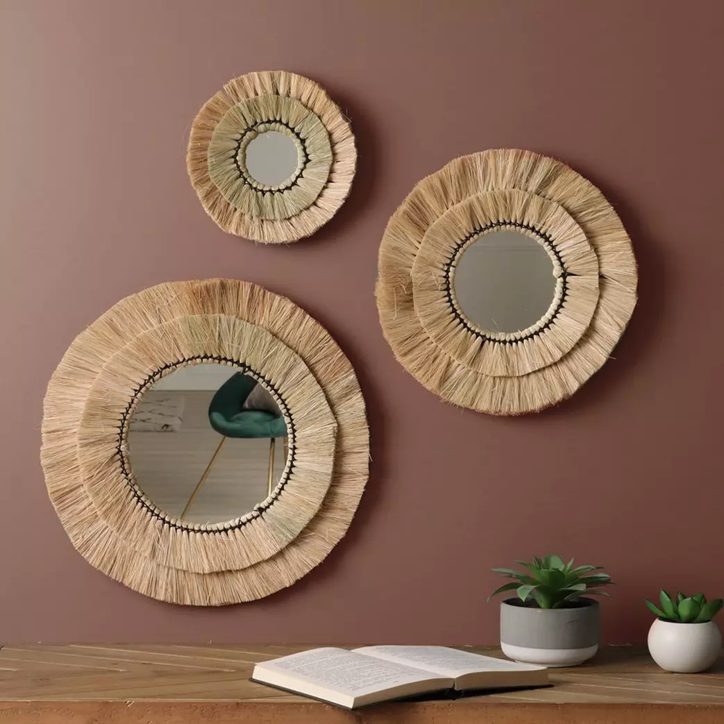 eminza Lot de 3 miroirs (D20-30-40 cm) Alba Naturel