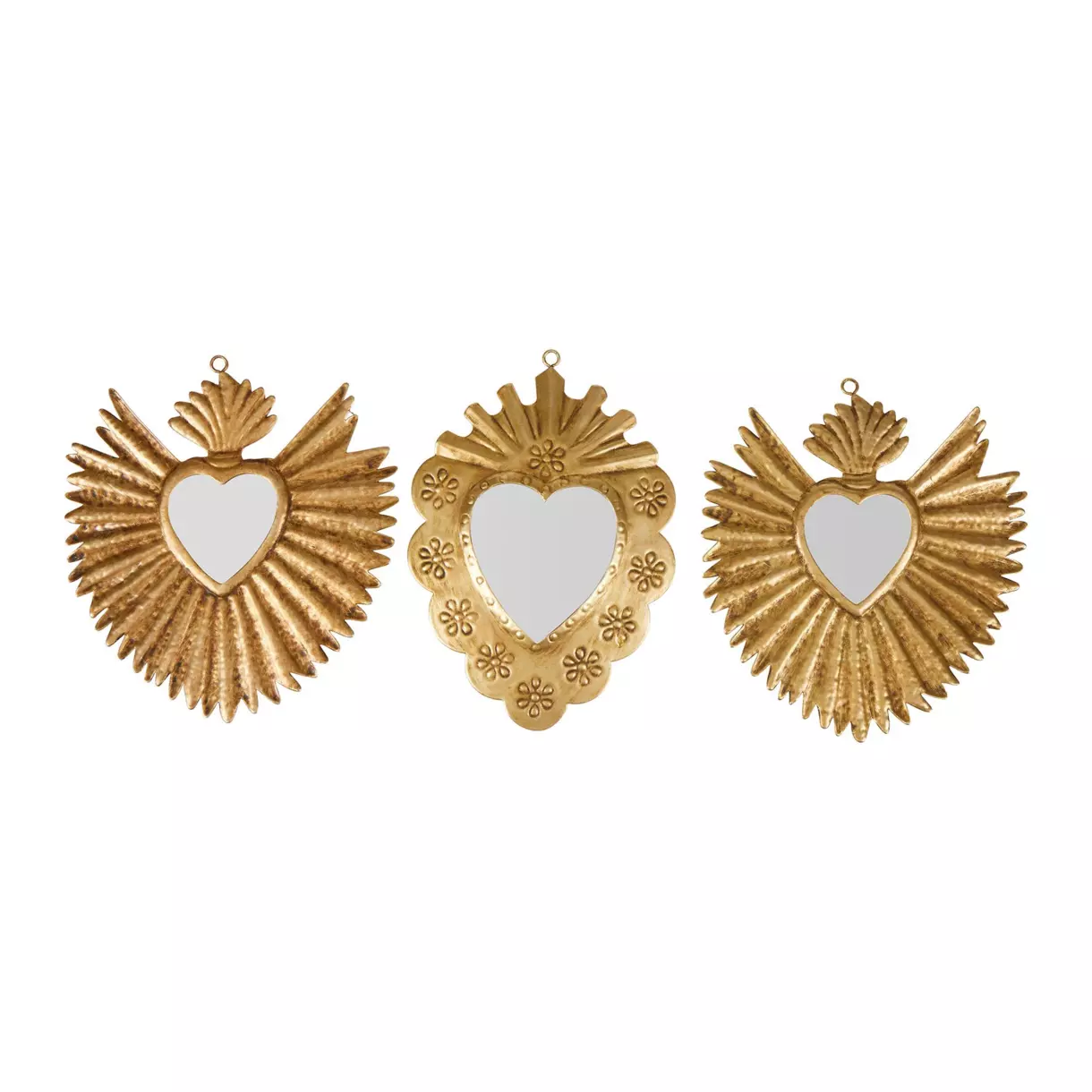 eminza Lot de 3 miroirs en métal (H20 cm) Exvoto Or