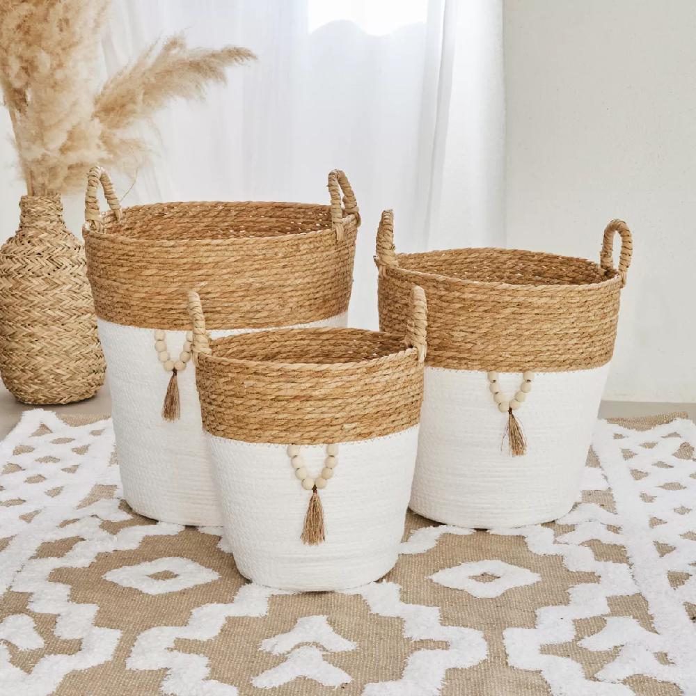 eminza Lot de 3 paniers à linge (H45 cm) Jya Blanc