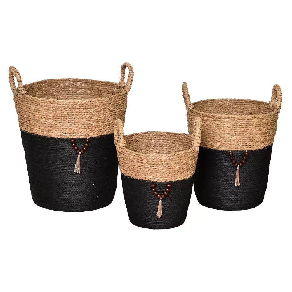 eminza Lot de 3 paniers à linge (H45 cm) Jya Noir