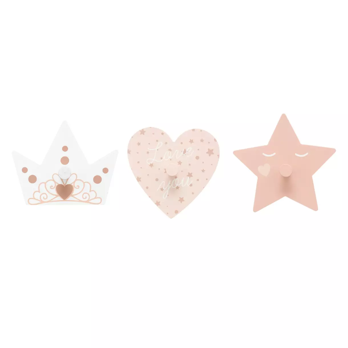 eminza Lot de 3 patères enfant bois Princesse Rose