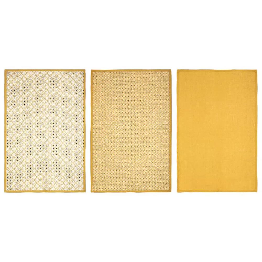 eminza Lot de 3 torchons Geom Jaune ocre