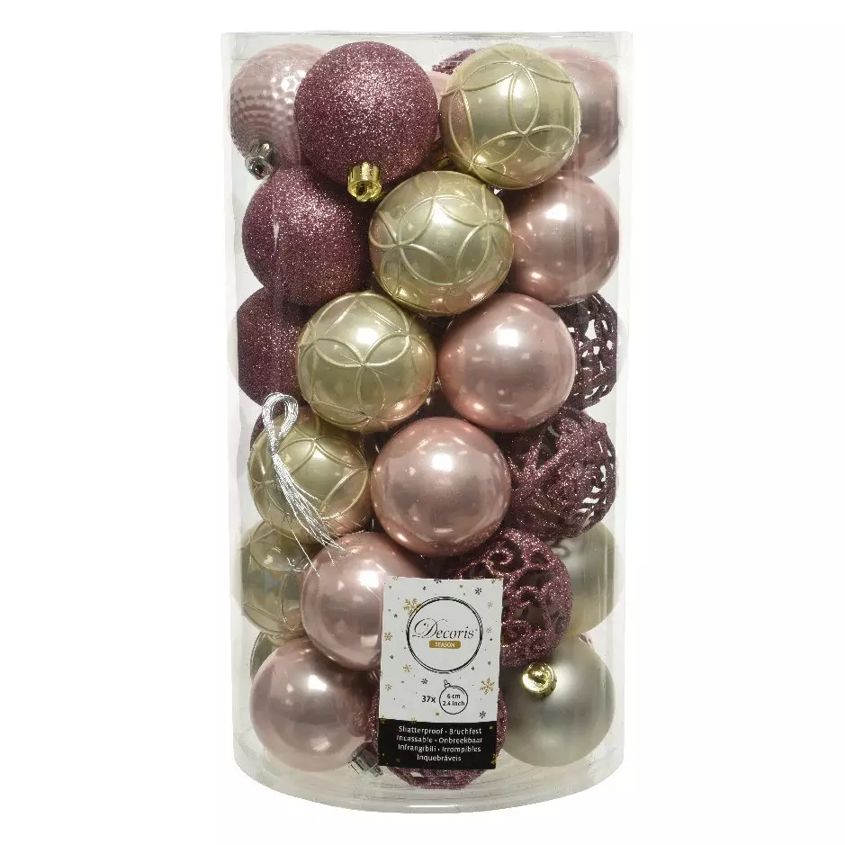eminza Lot de 37 boules de Noël Alpine Rose poudré