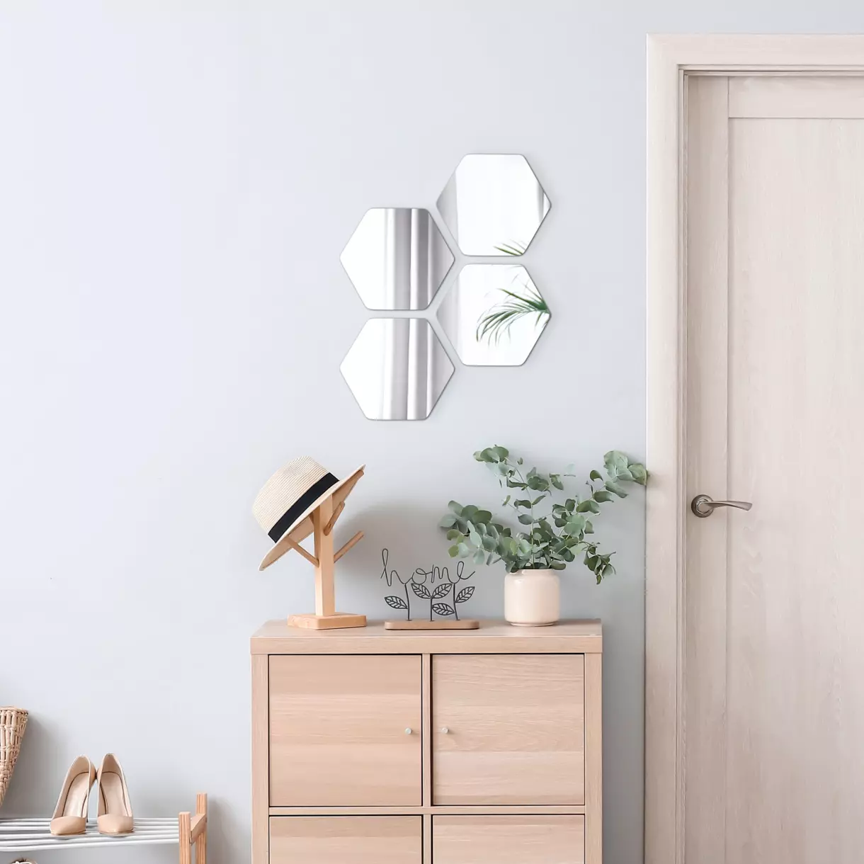 eminza Lot de 4 miroirs adhésifs (H17 cm) Hexagonaux