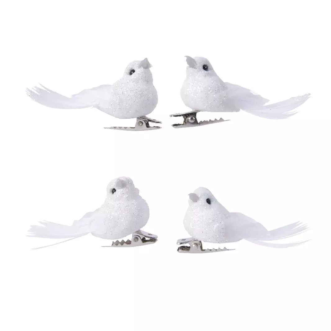 eminza Lot de 4 oiseaux (H5 cm) Caribana Blanc