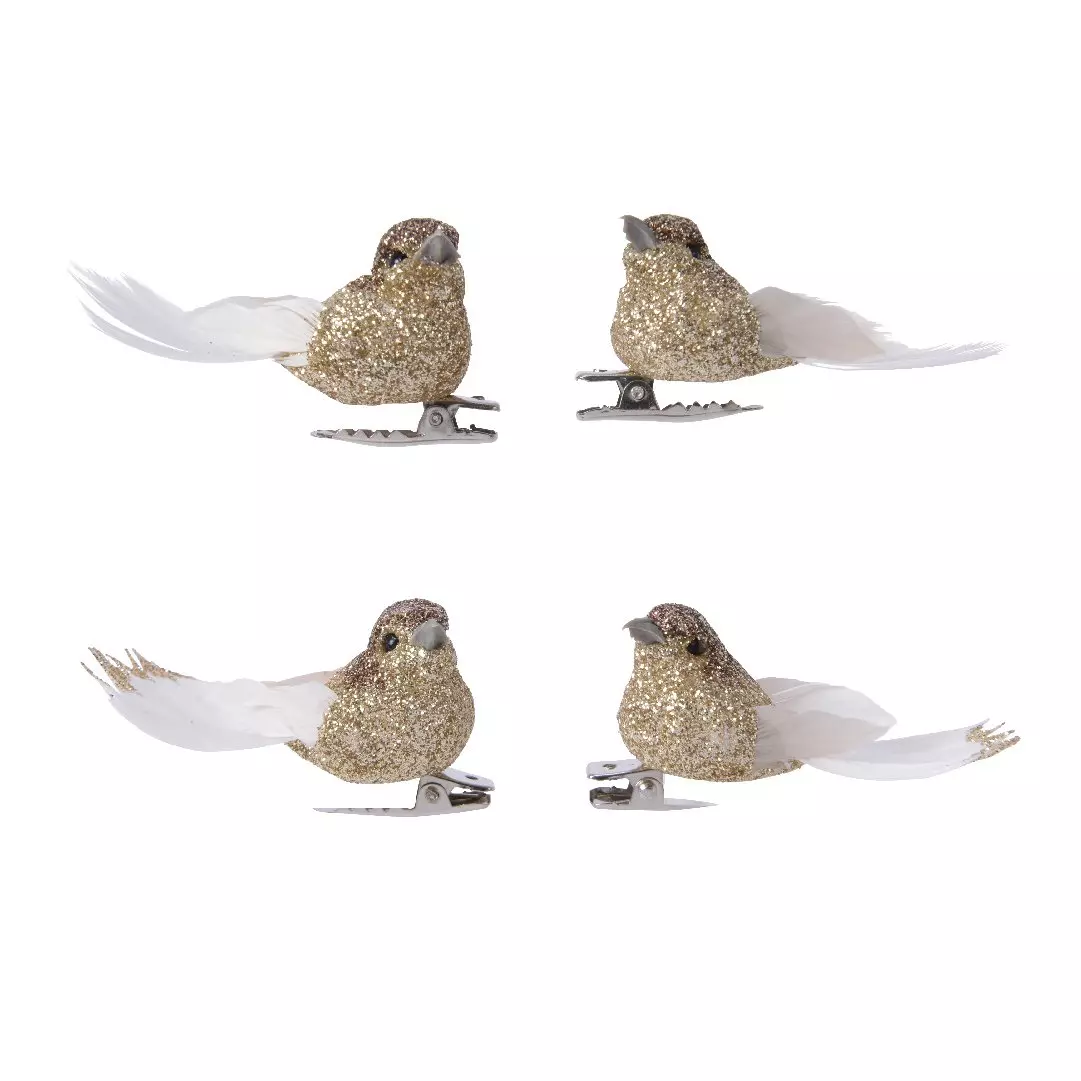 eminza Lot de 4 oiseaux (H5 cm) Caribana Or