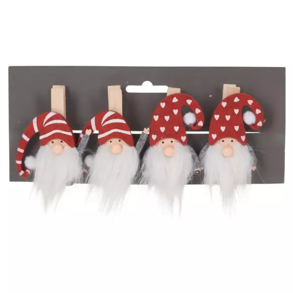 Eminza Lot De 4 Pinces Lutins De Noël Rouge