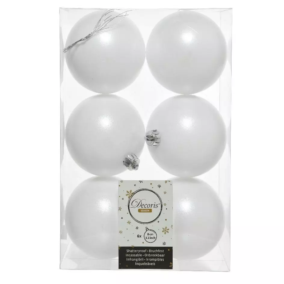 eminza Lot de 6 boules de Noël (D80 mm) Alpine Blanc