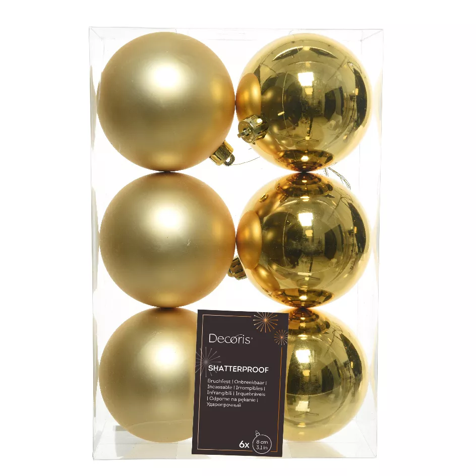 eminza Lot de 6 boules de Noël (D80 mm) Alpine Or