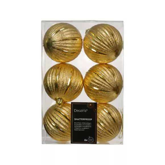 Eminza Lot De 6 Boules De Noël (D80 Mm) Glamour Or