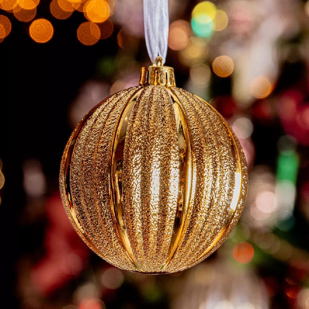 eminza Lot de 6 boules de Noël (D80 mm) Glamour Or