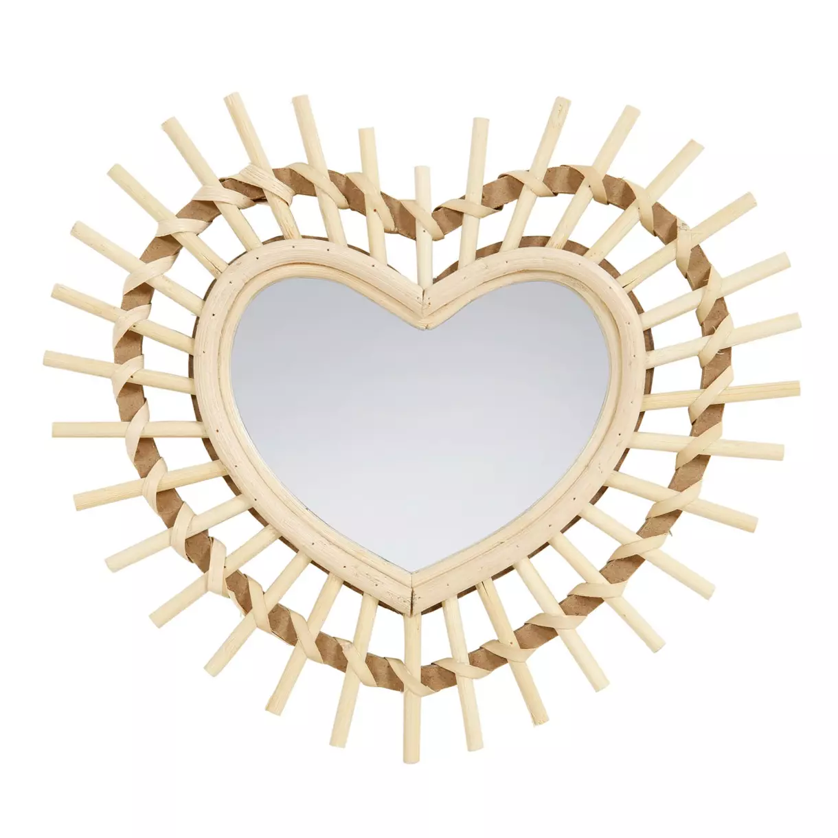 eminza Miroir mural en bambou (H22 cm) Coeur Naturel