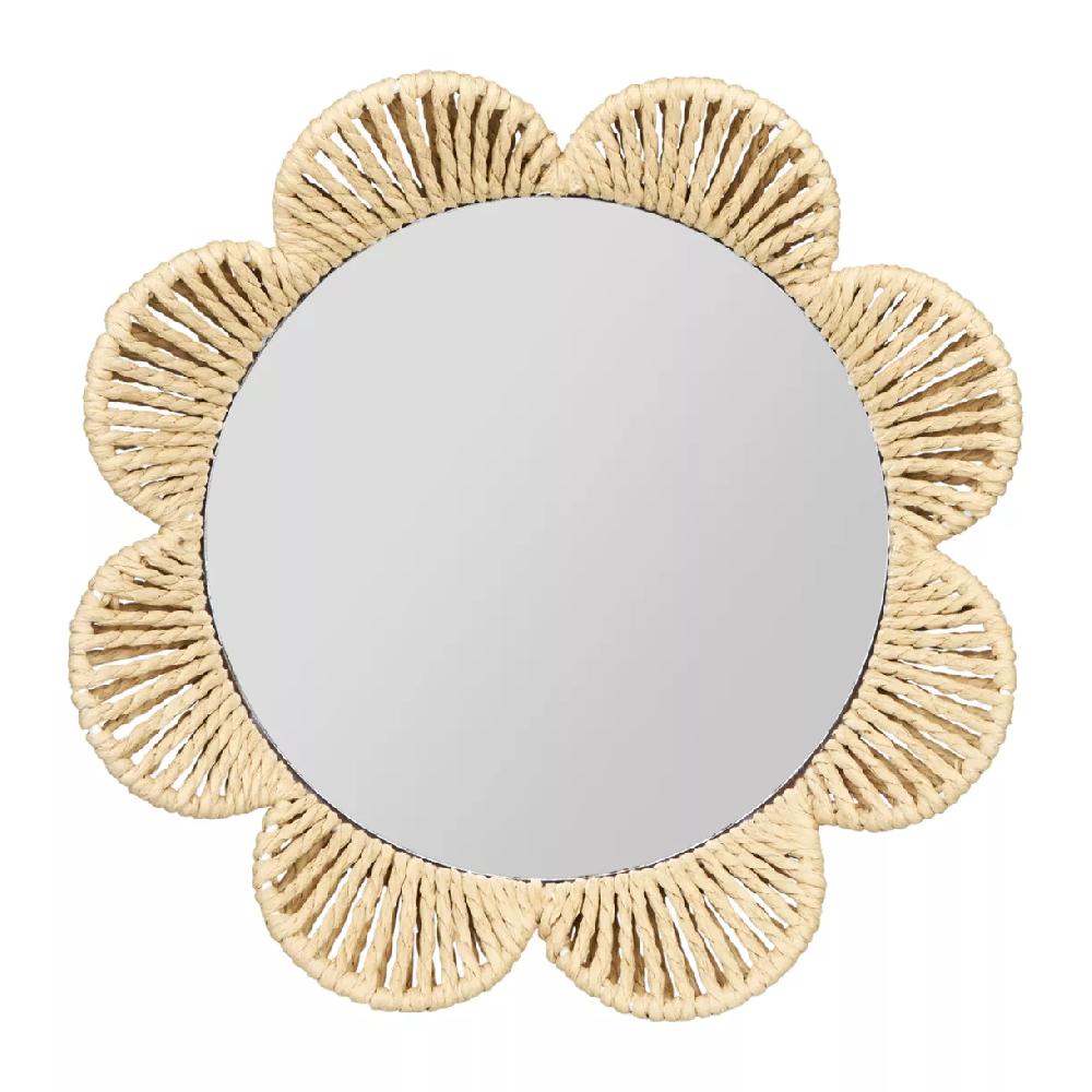 eminza Miroir mural rond rotin (29 cm) Fleur Beige