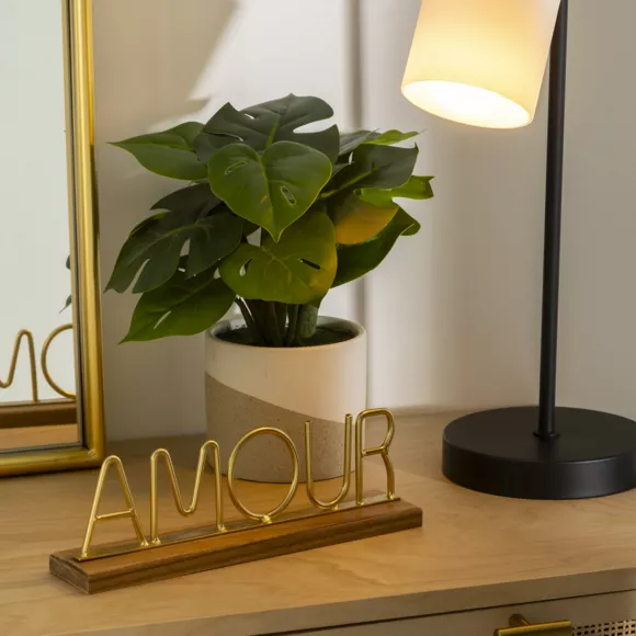 Eminza Mot à Poser Métal Et Bois (25 5 Cm) Amour Or
