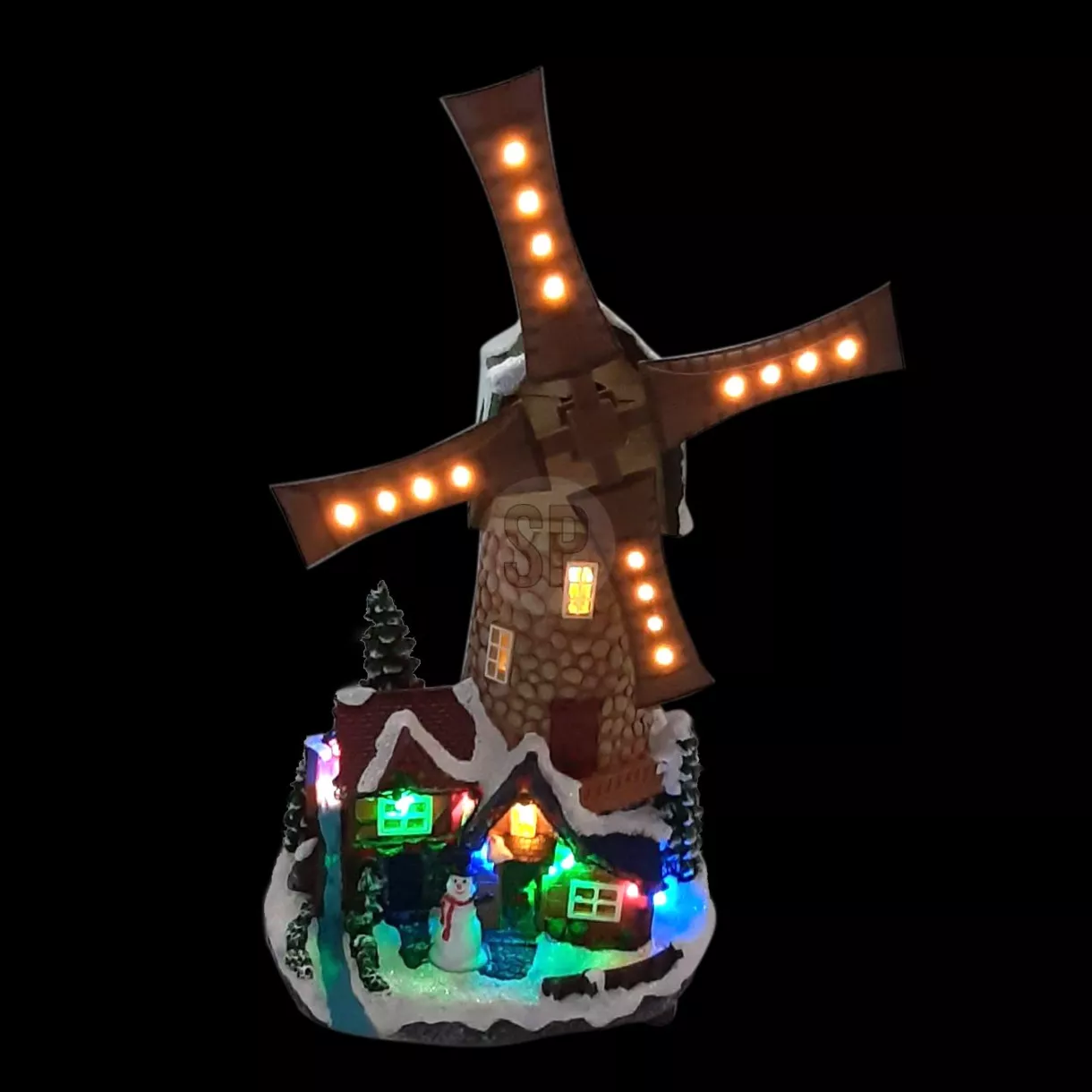 eminza Moulin à vent illuminé et tournant à piles