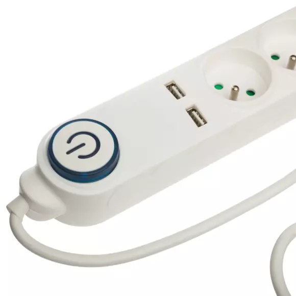 Eminza Multiprise à 5 Entrées Et 2 Ports USB