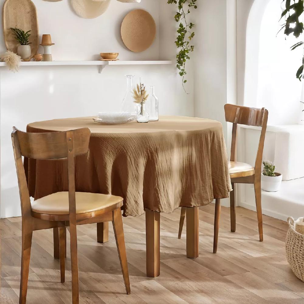 eminza Nappe ronde gaze de coton (180 cm) Gaïa Camel