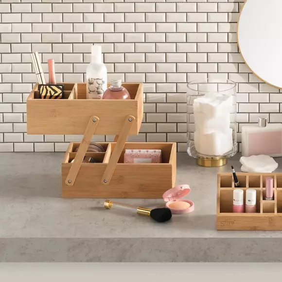Eminza Organisateur De Maquillage 2 Niveaux Bambou