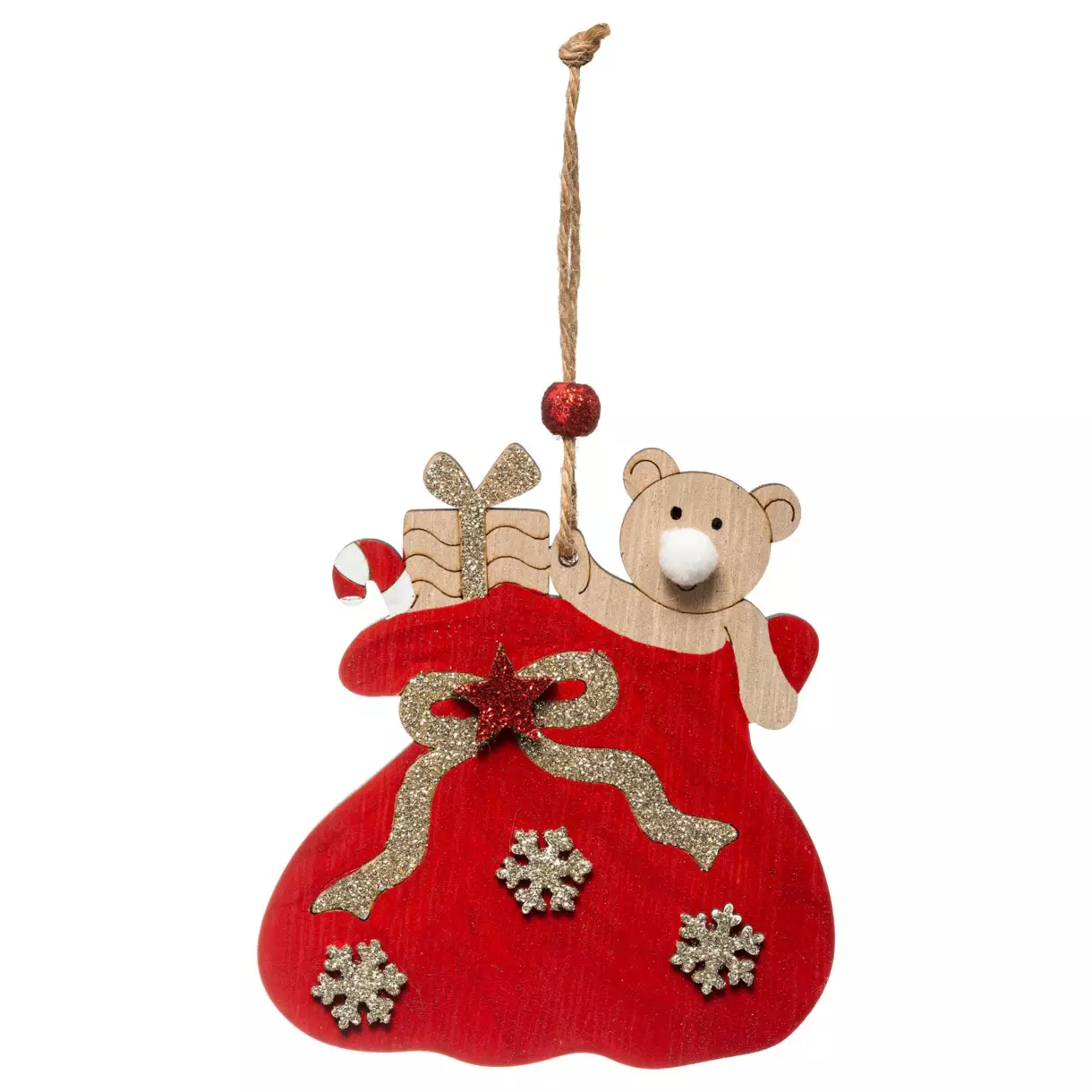 eminza Ours dans sa hotte (H18 cm) Rouge