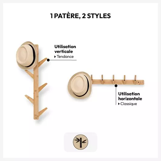 Eminza Patère Double Sens 6 Têtes Bambou Naturelle