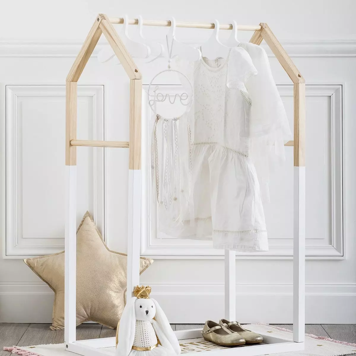 eminza Penderie enfant bois (H100 cm) Maison Blanche