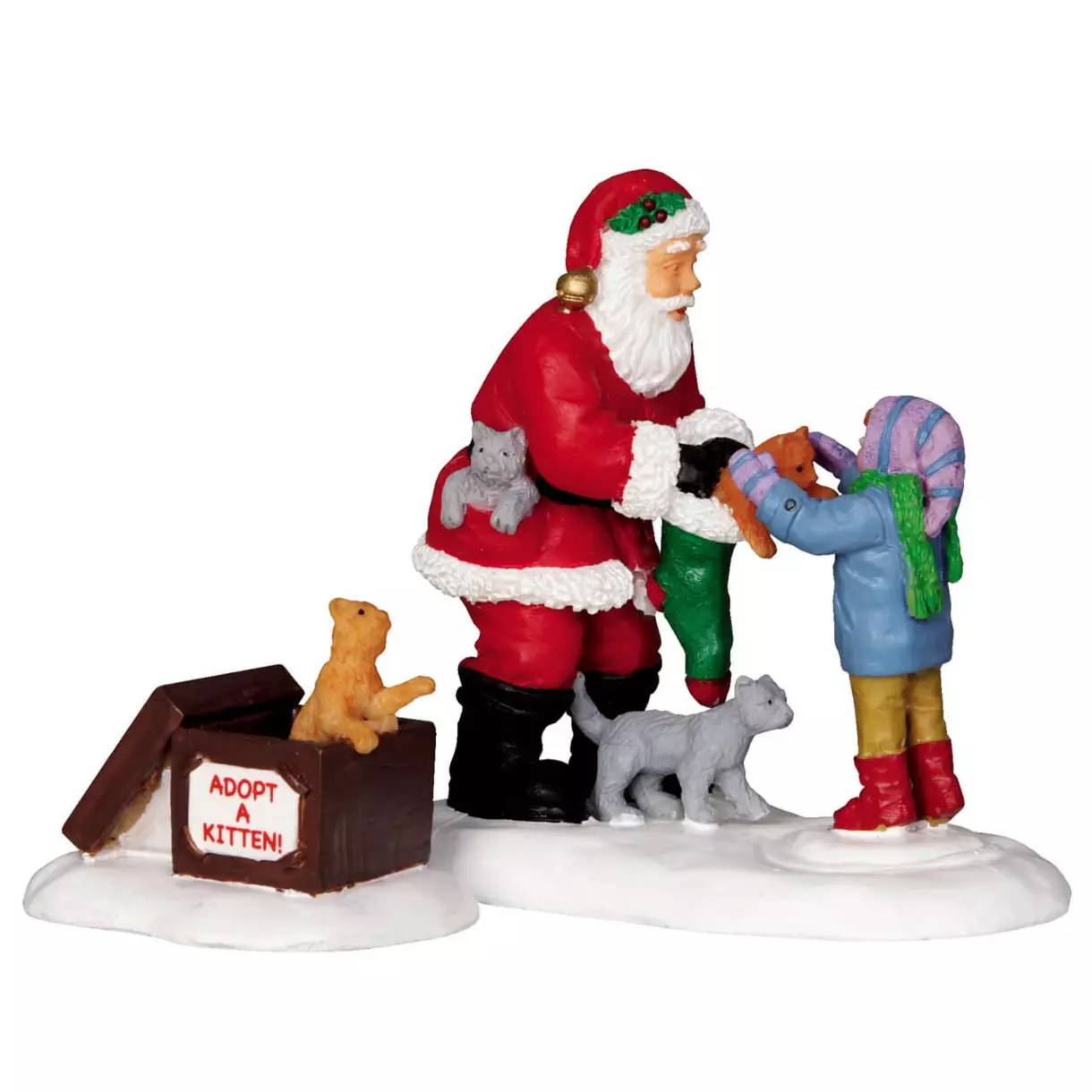 eminza Personnages Lemax Père Noël et chatons
