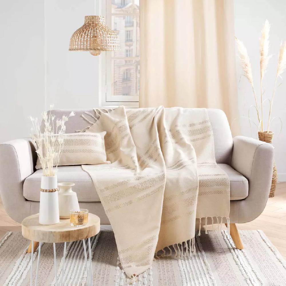 eminza Plaid coton (125 x 150 cm) Doreline Ecru