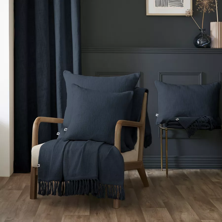 Eminza Plaid Coton (130 X 160 Cm) Sixtine Bleu Nuit