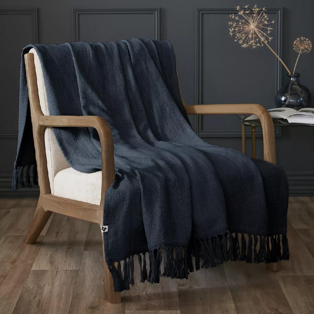 eminza Plaid coton (130 x 160 cm) Sixtine Bleu nuit