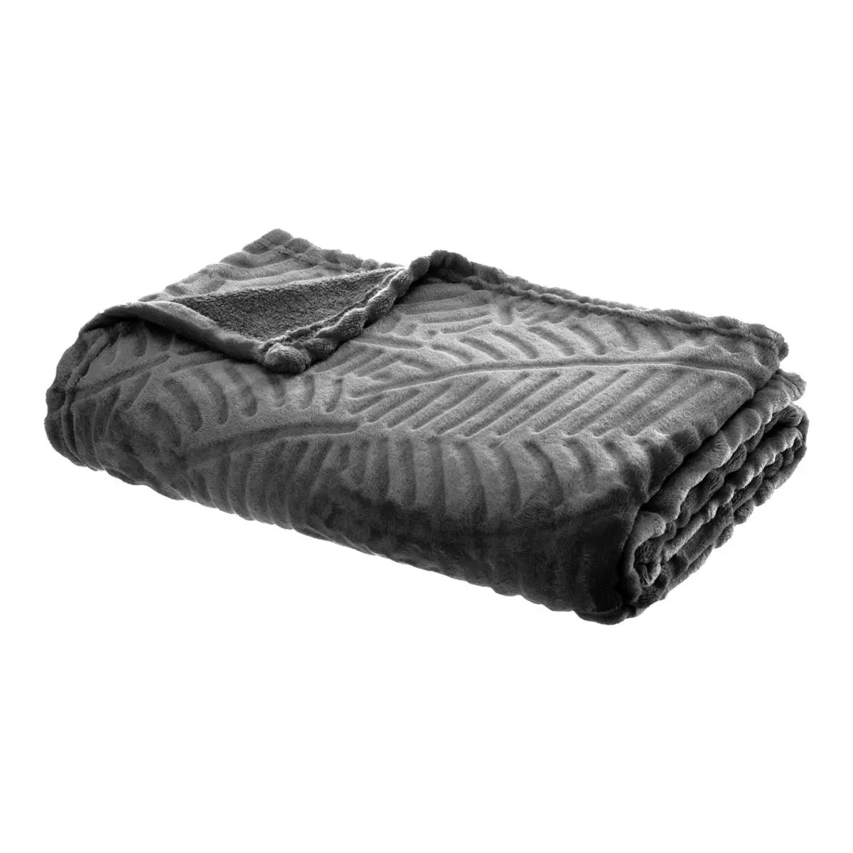 eminza Plaid doux (150 cm) 3D Feuille Gris