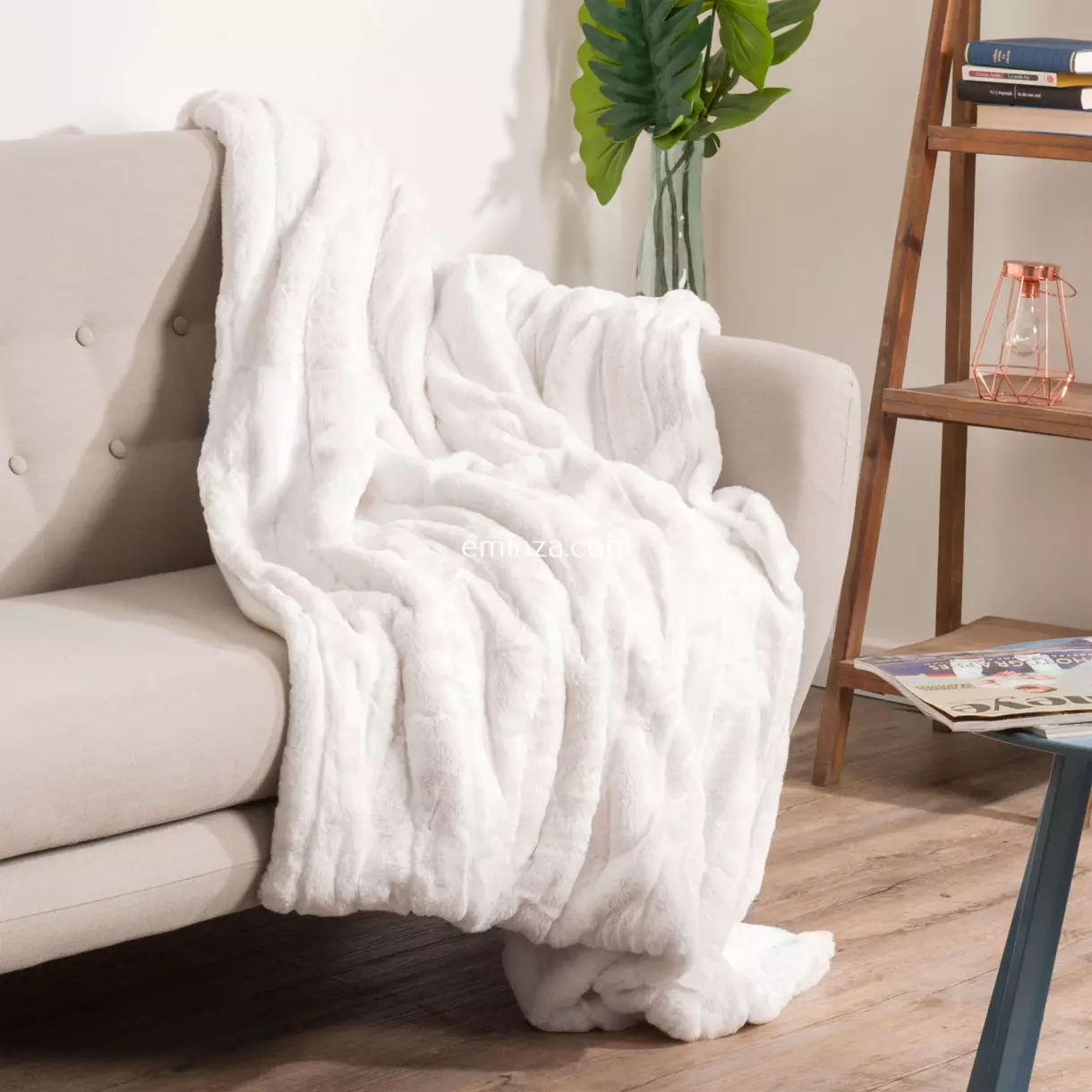 eminza Plaid doux (180 x 230 cm) Manoir Blanc