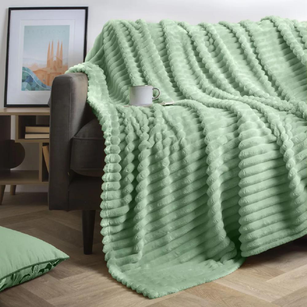 eminza Plaid doux (220 x 240 cm) Dune Vert sauge