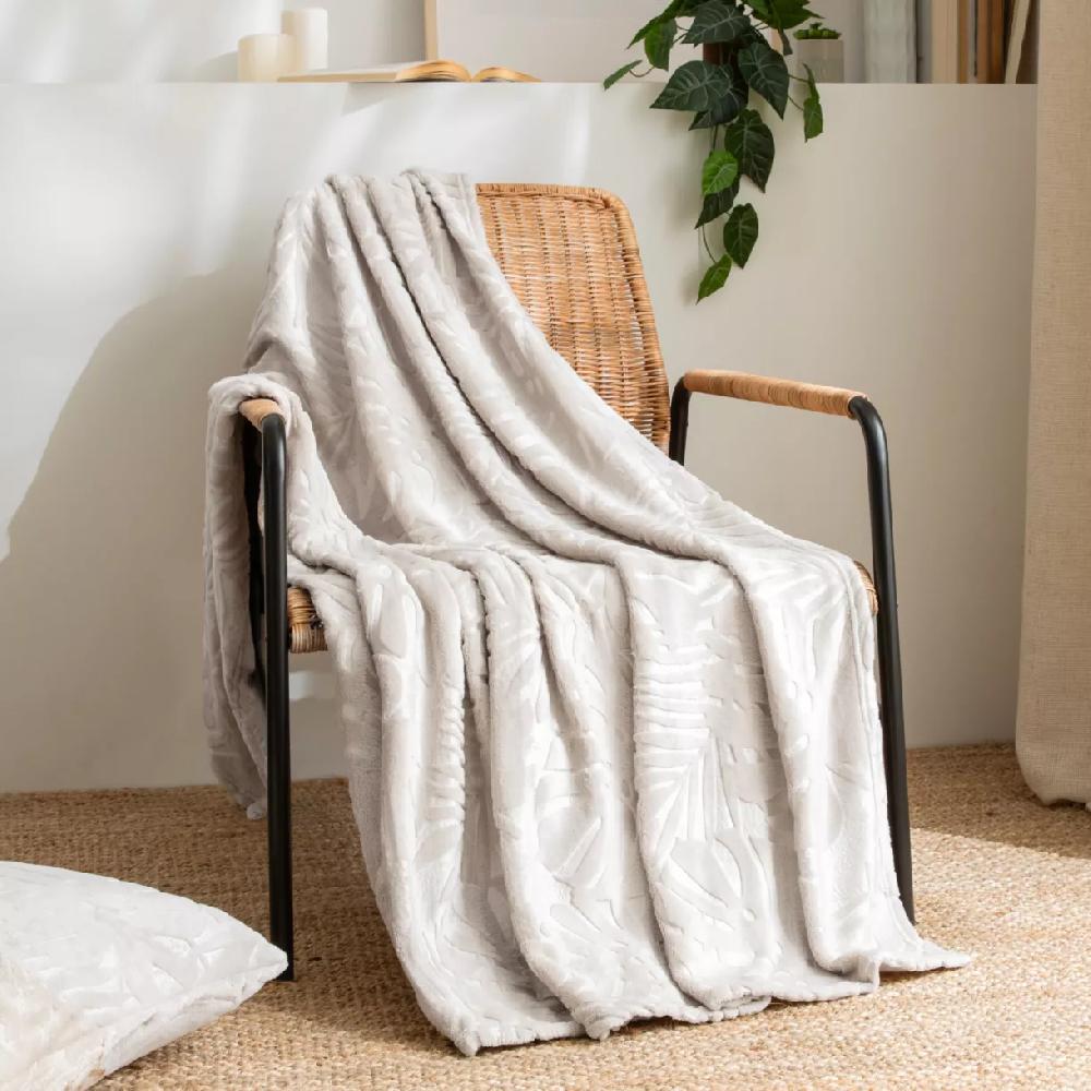 eminza Plaid doux flanelle (130 x 180 cm) Flore Ecru