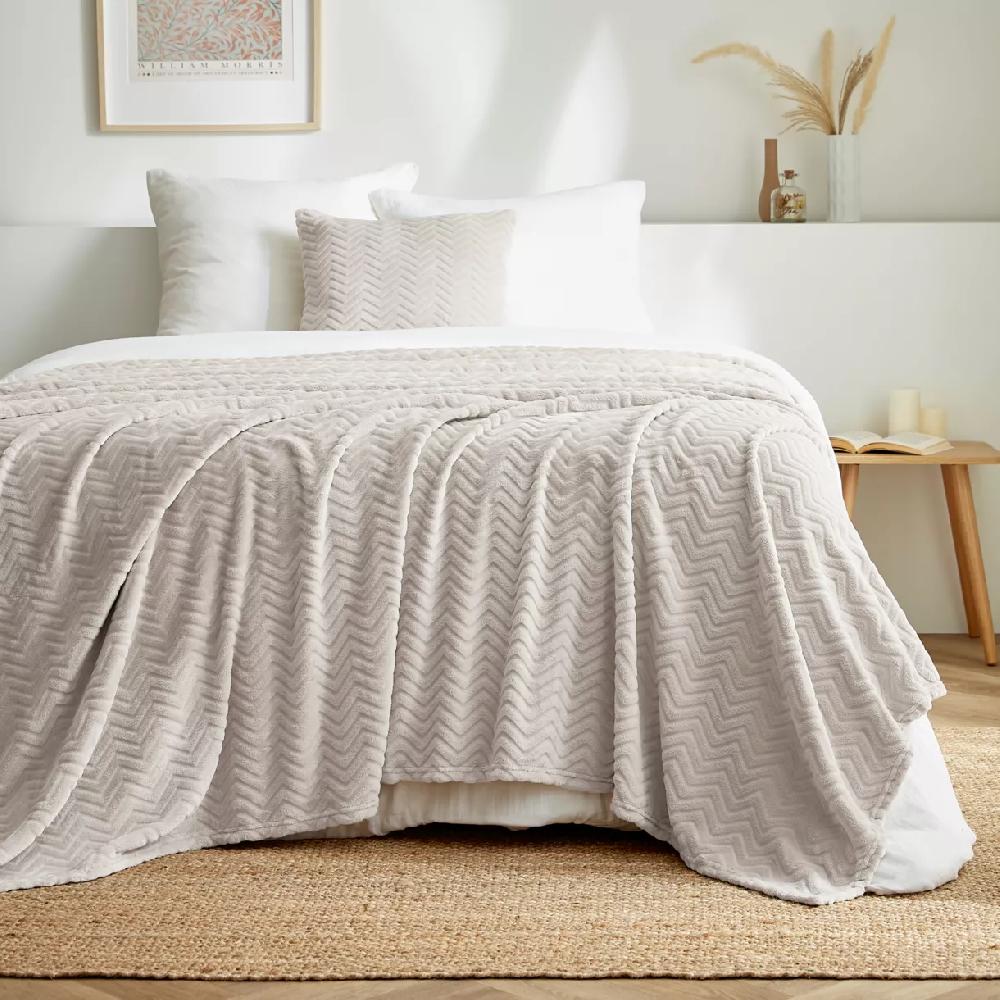 eminza Plaid doux flanelle (220 x 240 cm) Zag Ecru