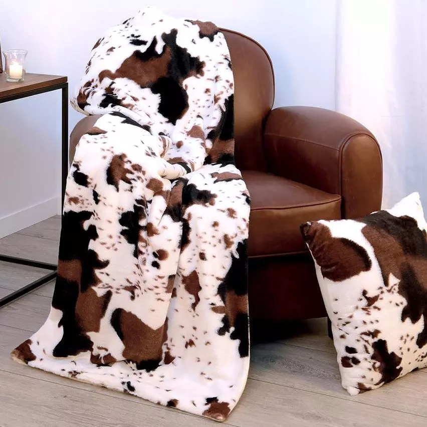 eminza Plaid polaire (130 x 160 cm) Vache Marron