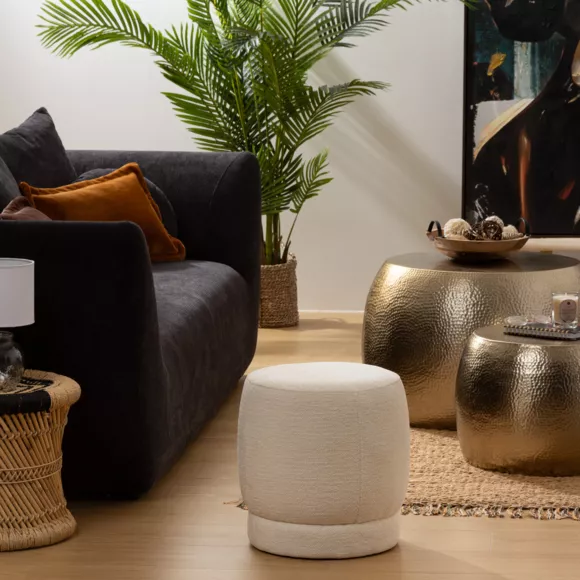 Eminza Pouf Bouclette (D39 Cm) Améa Blanc