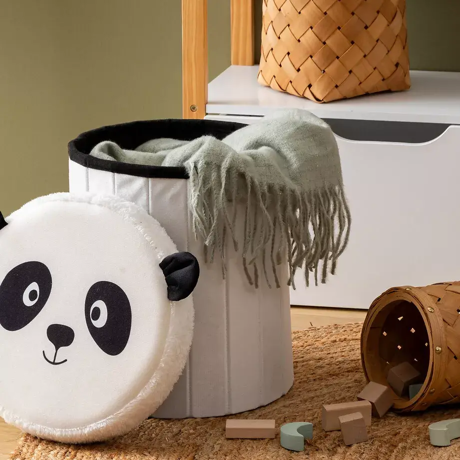 eminza Pouf coffre pliant enfant (H38 cm) Panda Noir