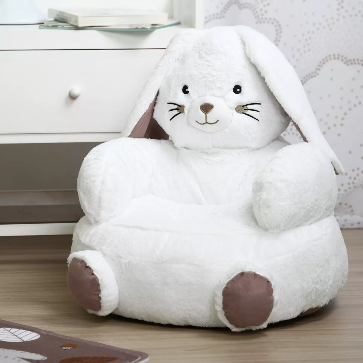 eminza Pouf lapin enfant (45 x 45 cm) Basile Blanc